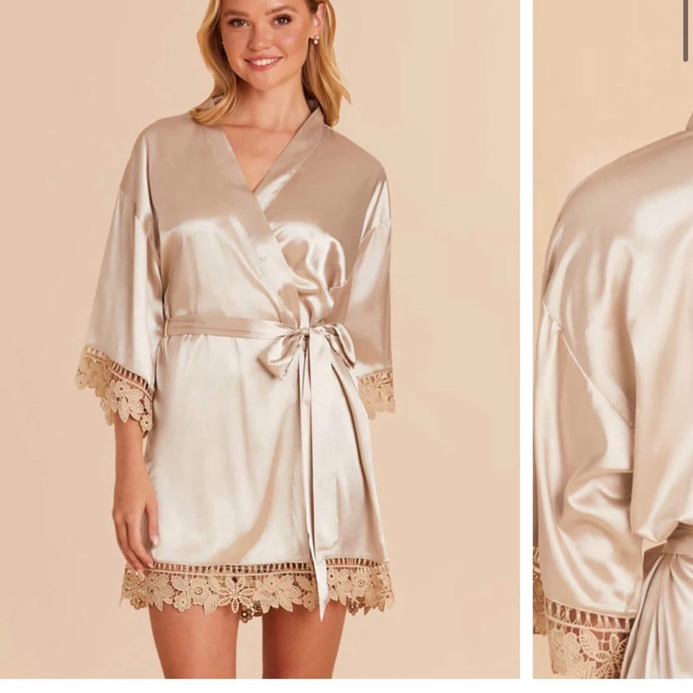 Birdy Grey Claudeline Champagne Satin Lace Trim Robe